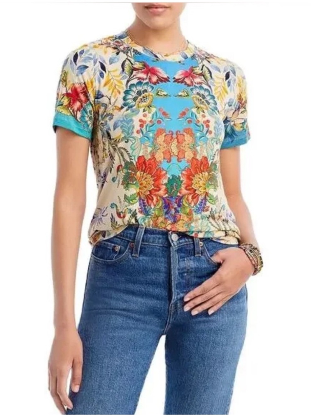 Johnny Was Blue Multi Floral Short Sleeve Tee - Picture 2 of 10